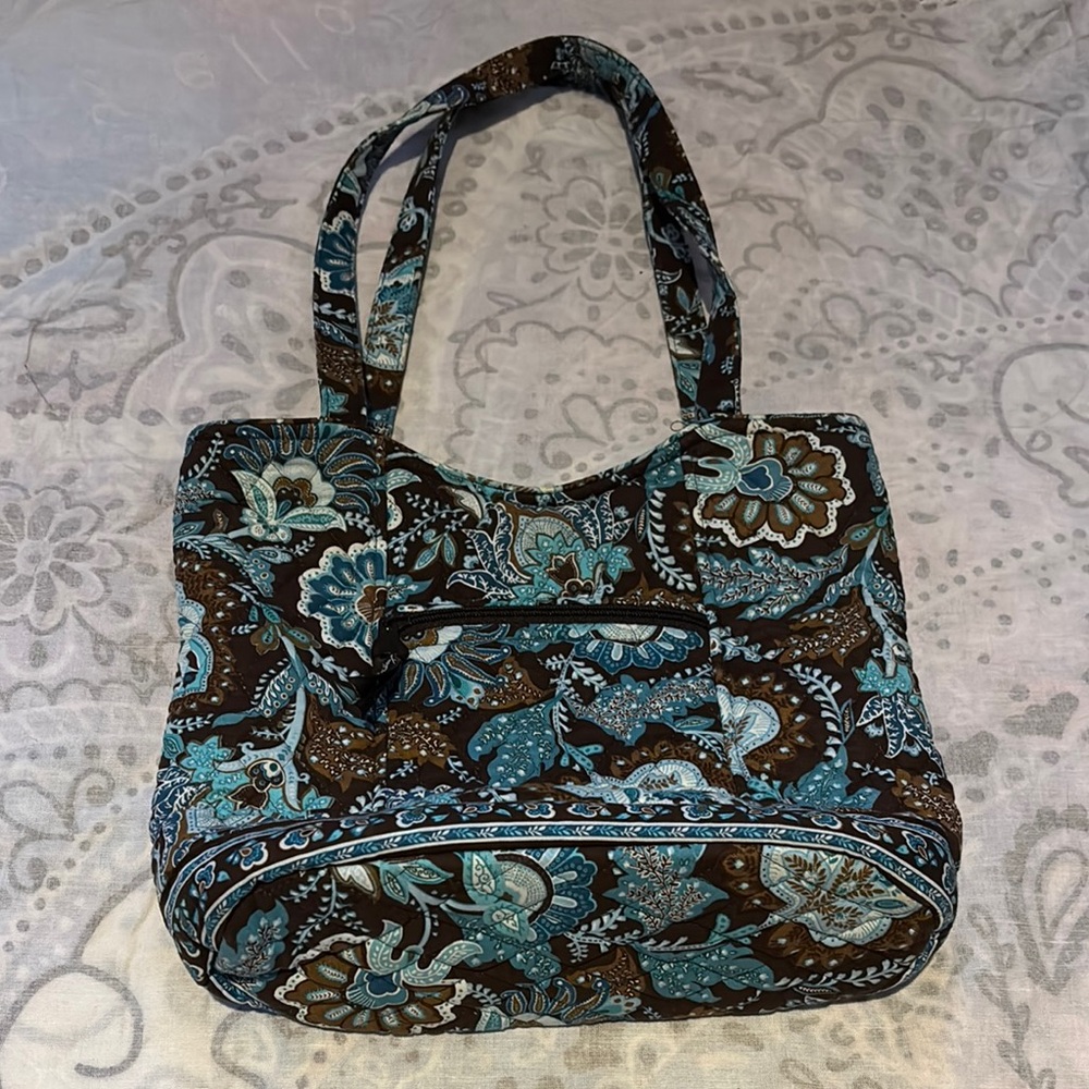 Vera Bradley Java Blue Brown Bucket Purse Tote Magnetic Snap
